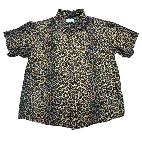 Tna Shirt Mens Small Brown Leopard Print Short Sleeve Chest Pocket Button Down - Picture 1 of 6